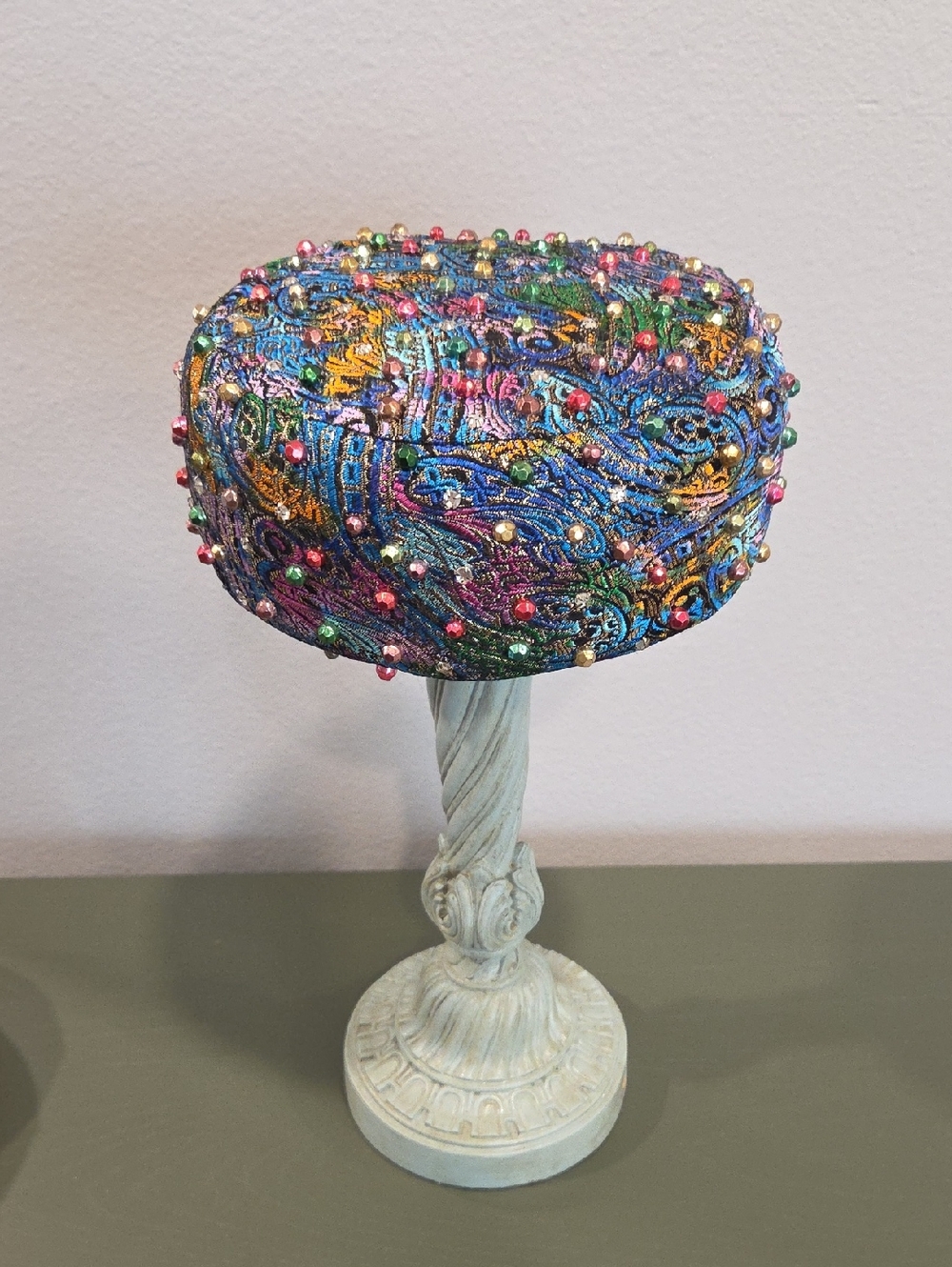 Multicolor Beaded Pillbox Hat